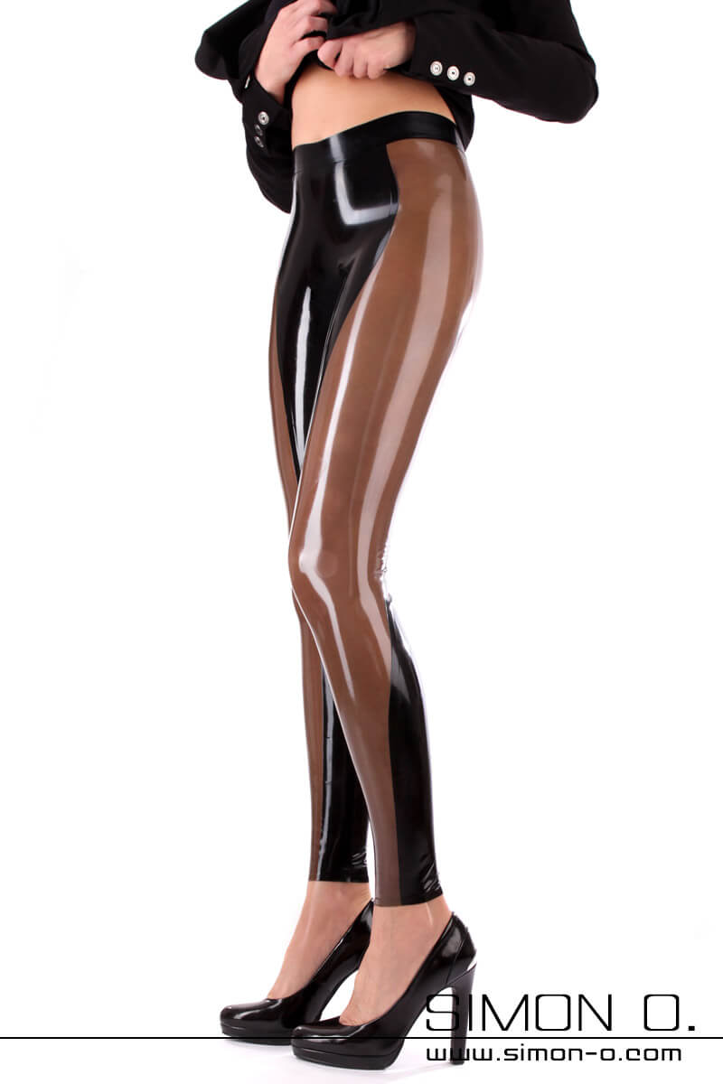 Ladies Skin Tight Latex Leggings with Colored Inserts 