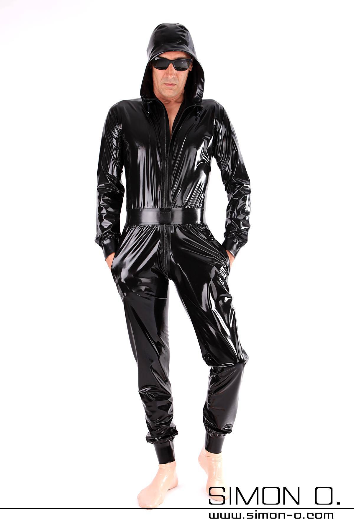 De luxe hooded Latex suit with pockets for men