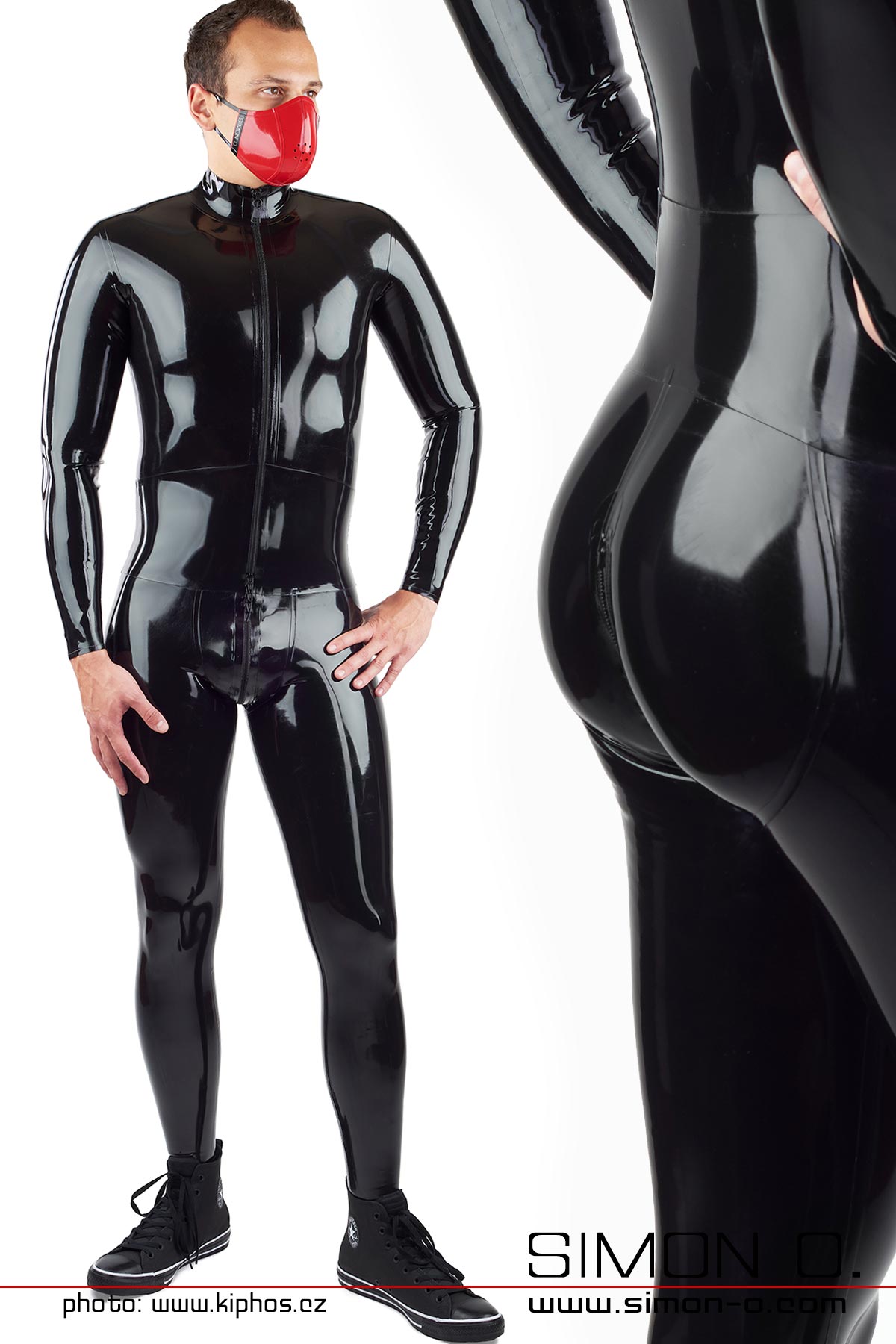 Latex Catsuit mit Gürtel und Push Up Hosenteil