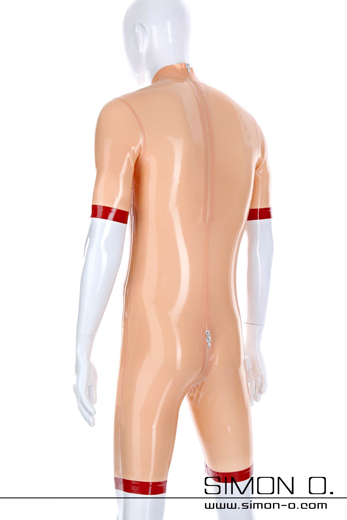 Latex Surf Suit short sleeve in skin color seen from behind