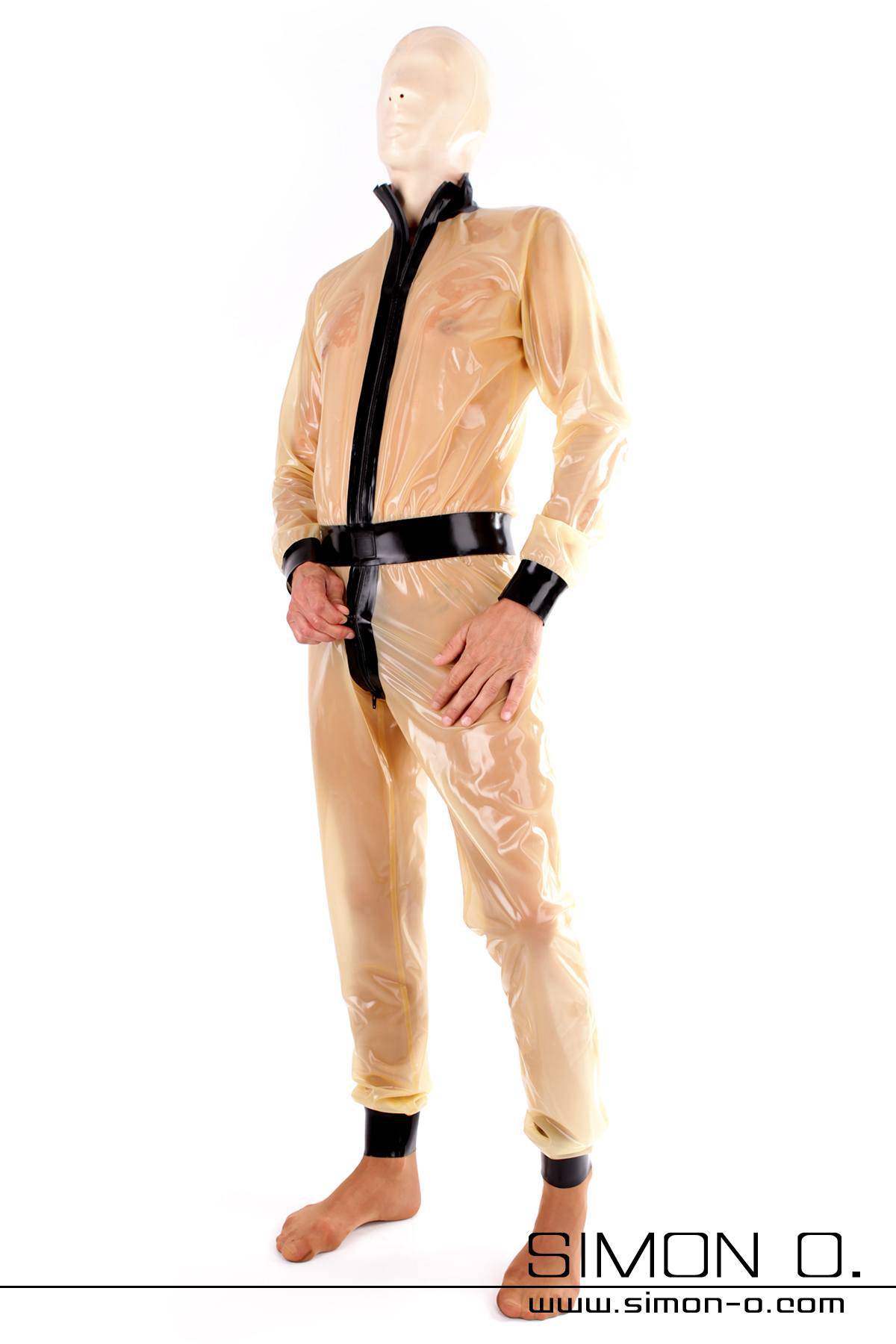 Transparent latex suit for men wide cut combined with black