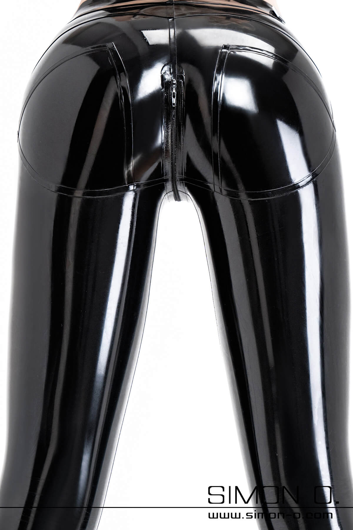 Detailfoto Schwarze Latex Push Up Hose mit Zipp im Schritt