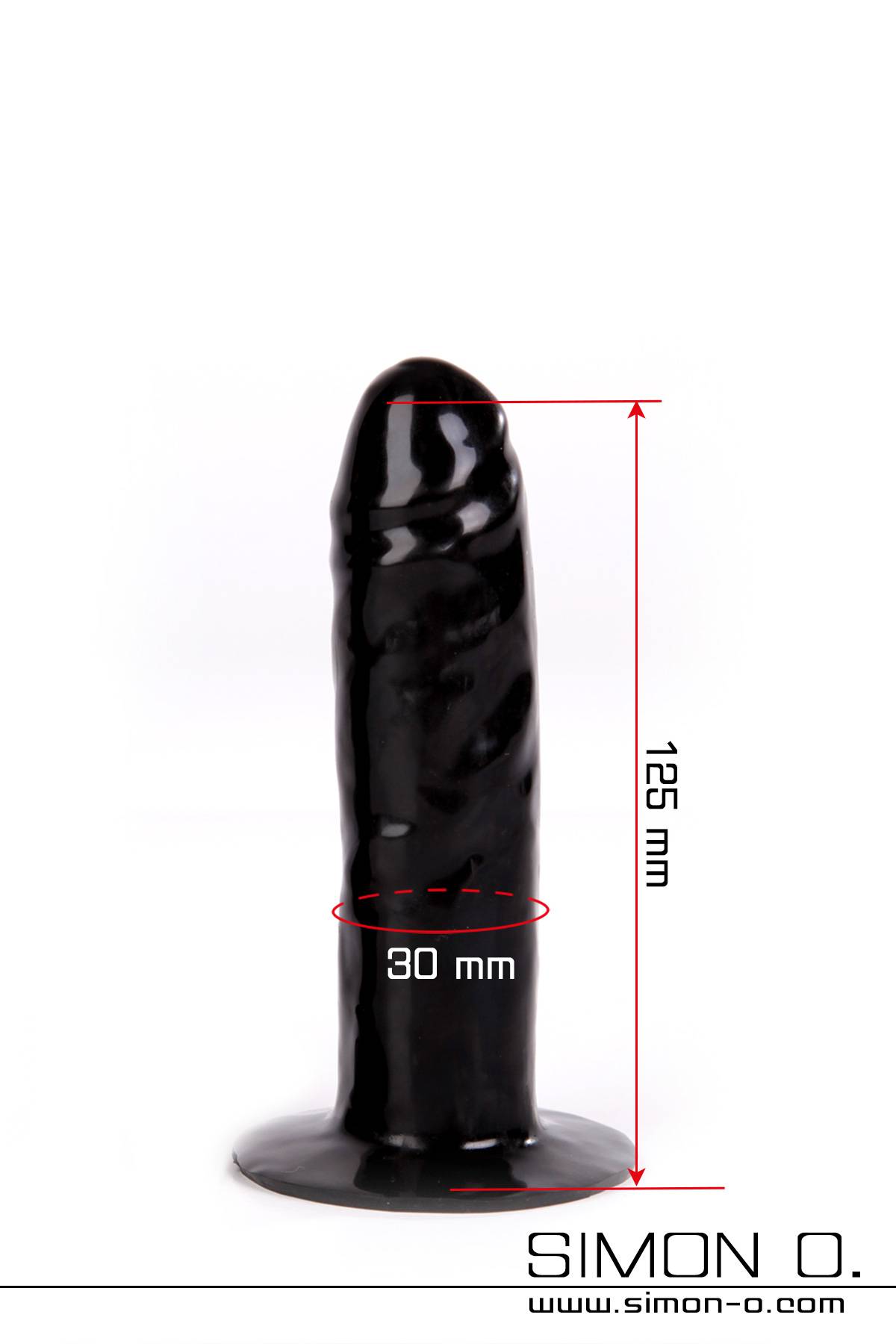 Latex dildo with solid core for gluing into latex clothes