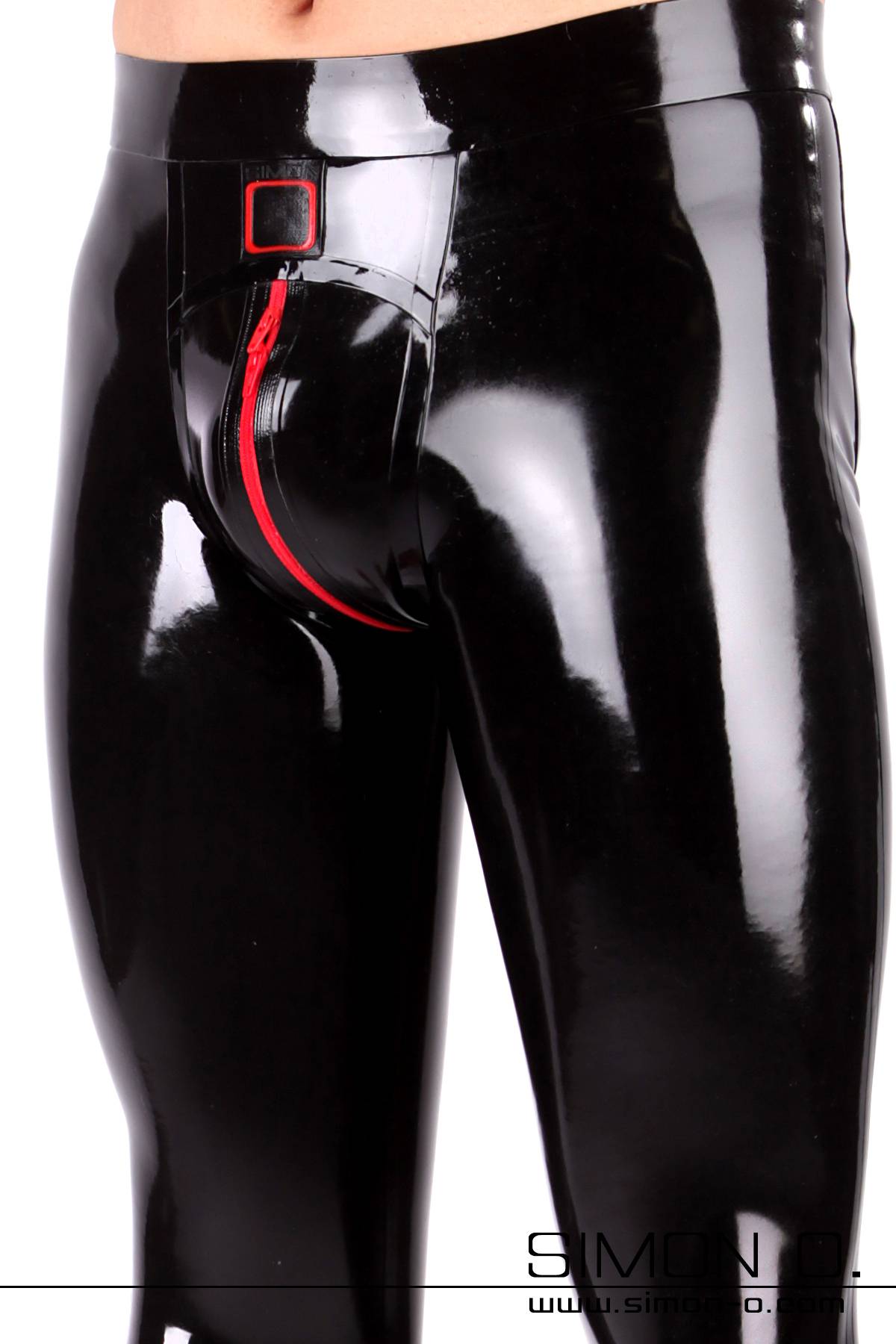 Latex leggings with reinforced waistband and zipper in the crotch area. Genital area anatomically shaped