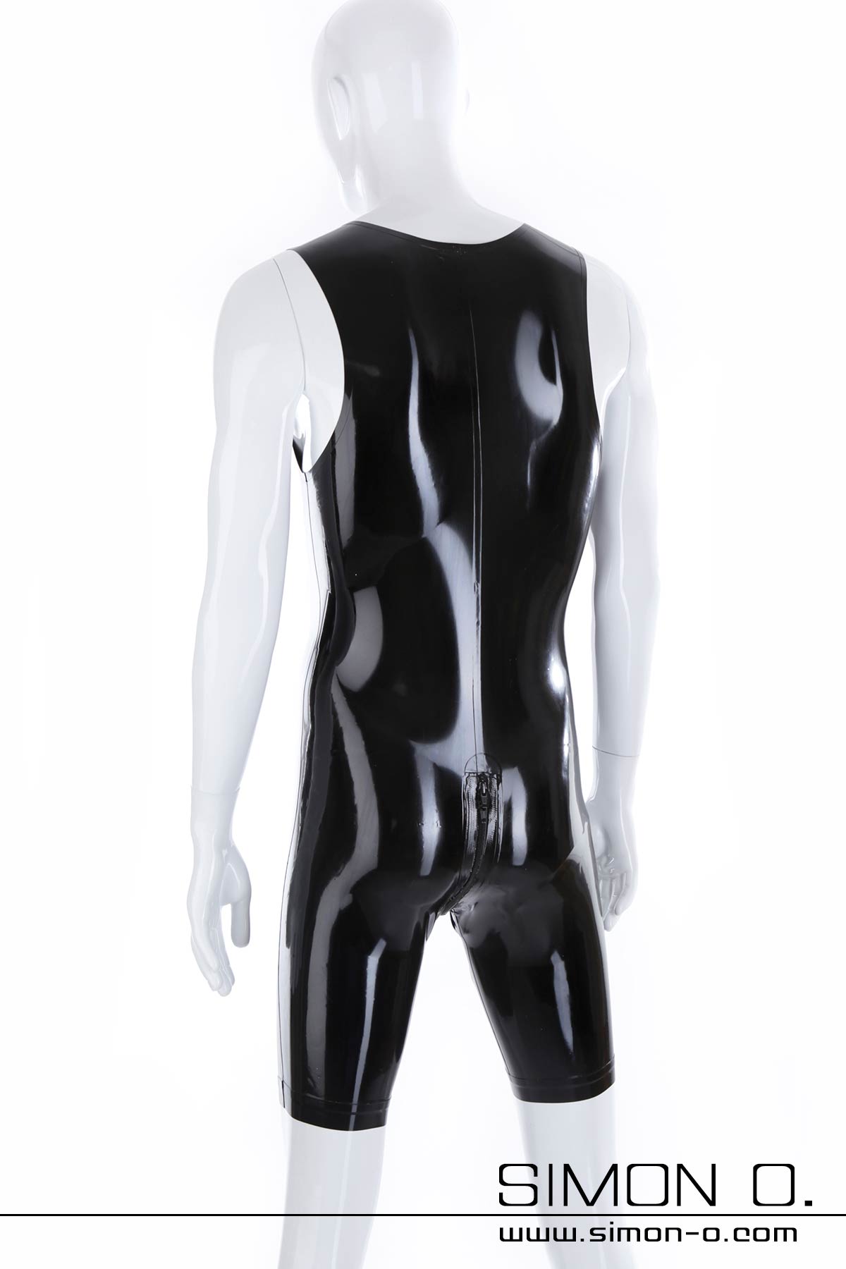 Latex surf suit in black with zipper in the crotch and contrast color on arms and legs