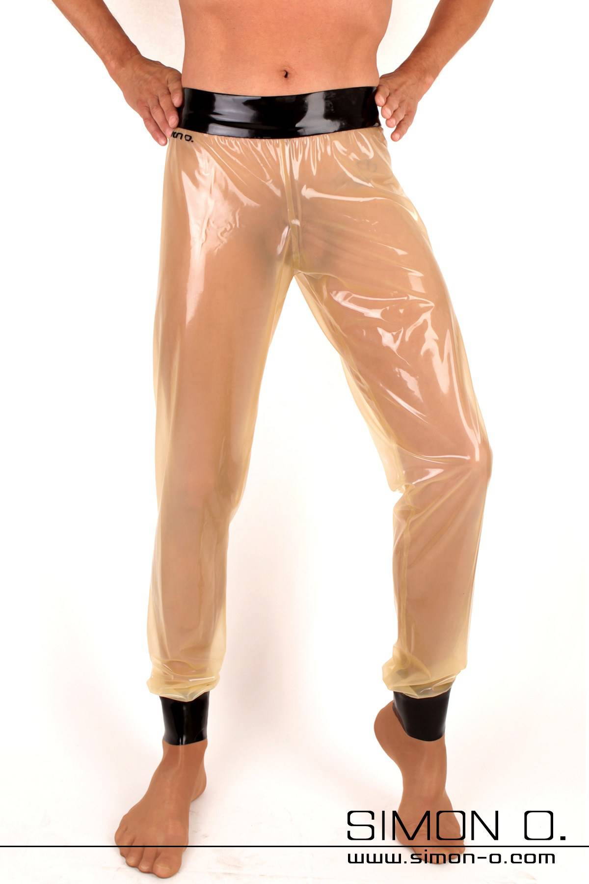 Weite Latex Hose in Transparent mit schwarzen Bund und Beinabschluss