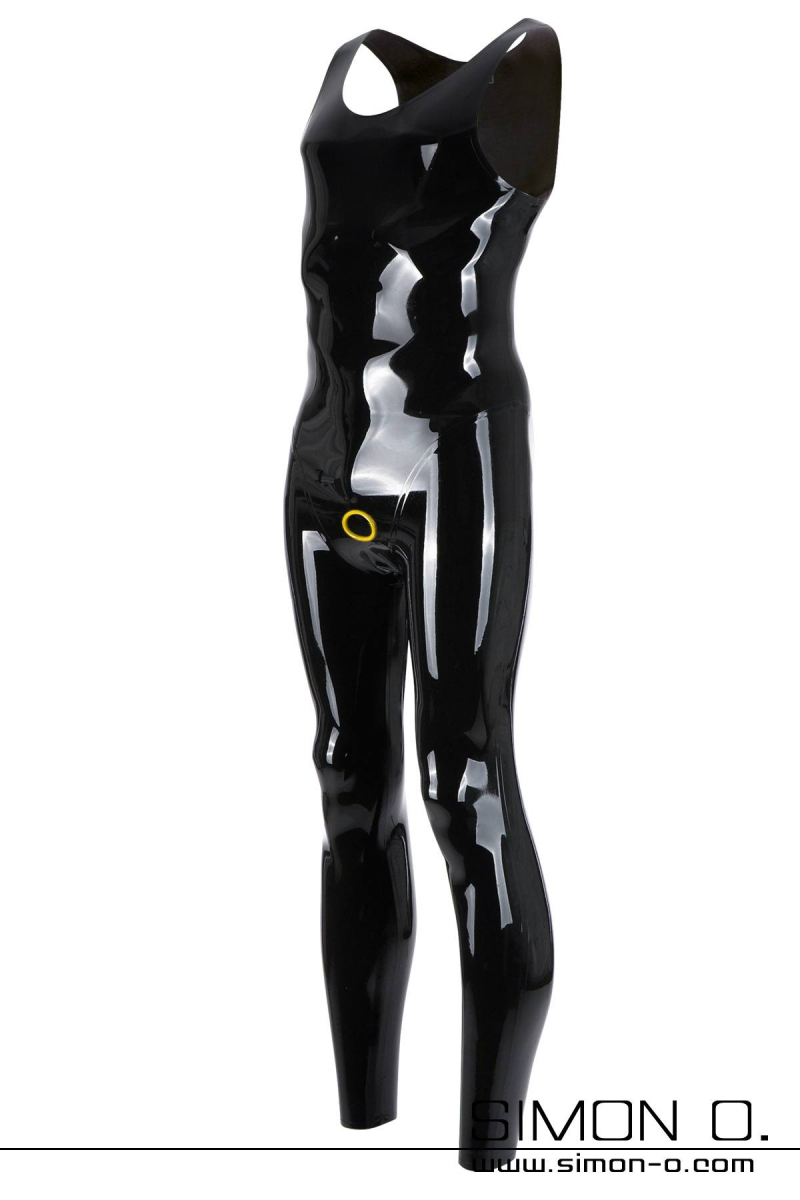 Latex suit with round neckline and cock ring