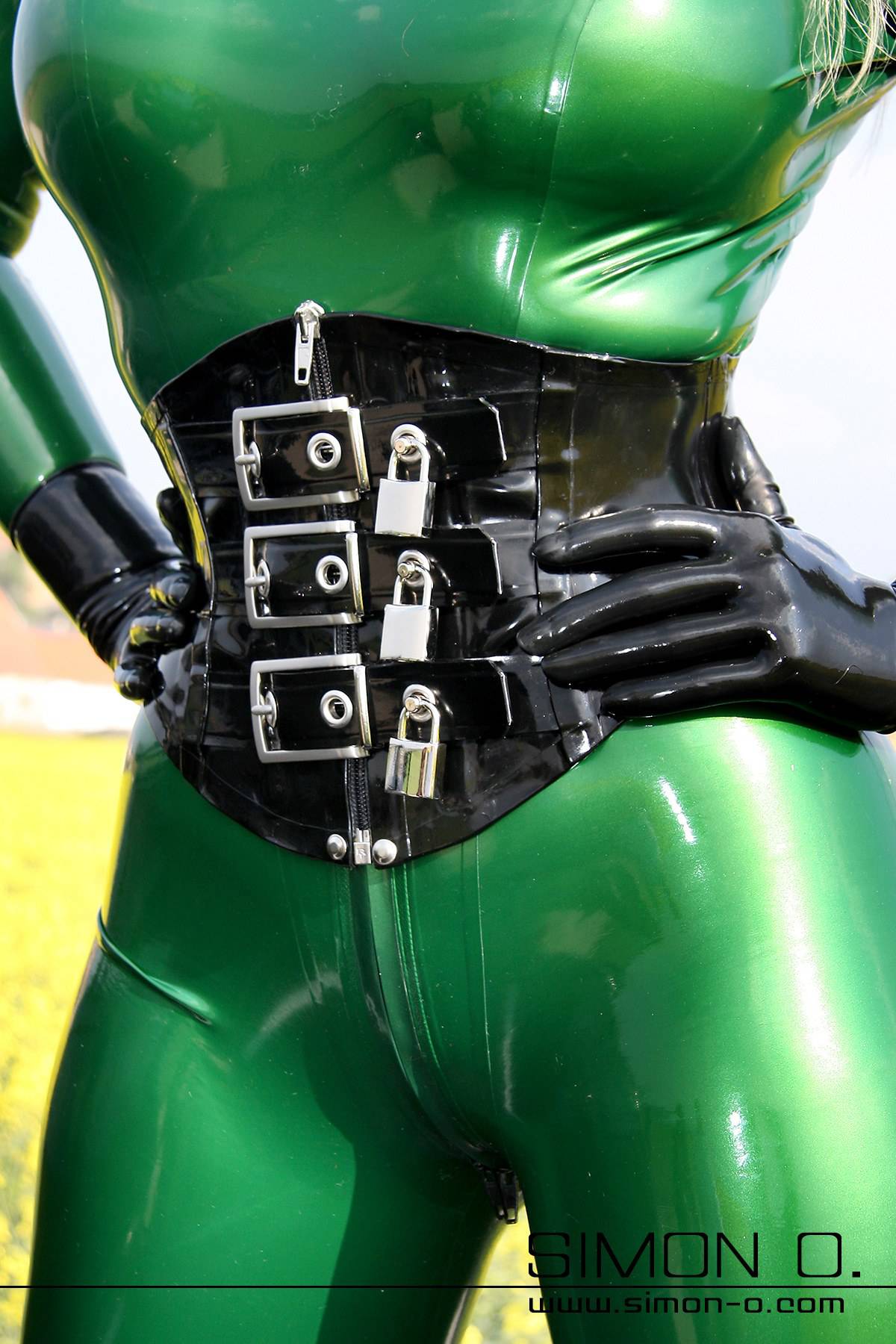 Rubber Corset Made from Thick Rubber with Padlocked Buckles