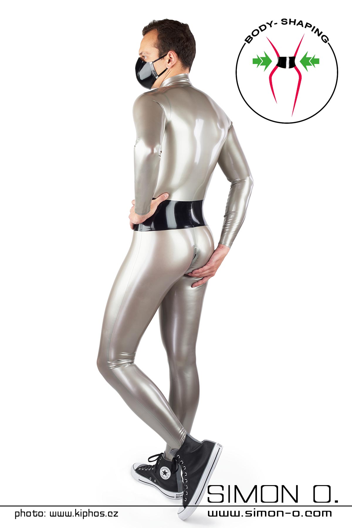 Mens latex suit with corset belt