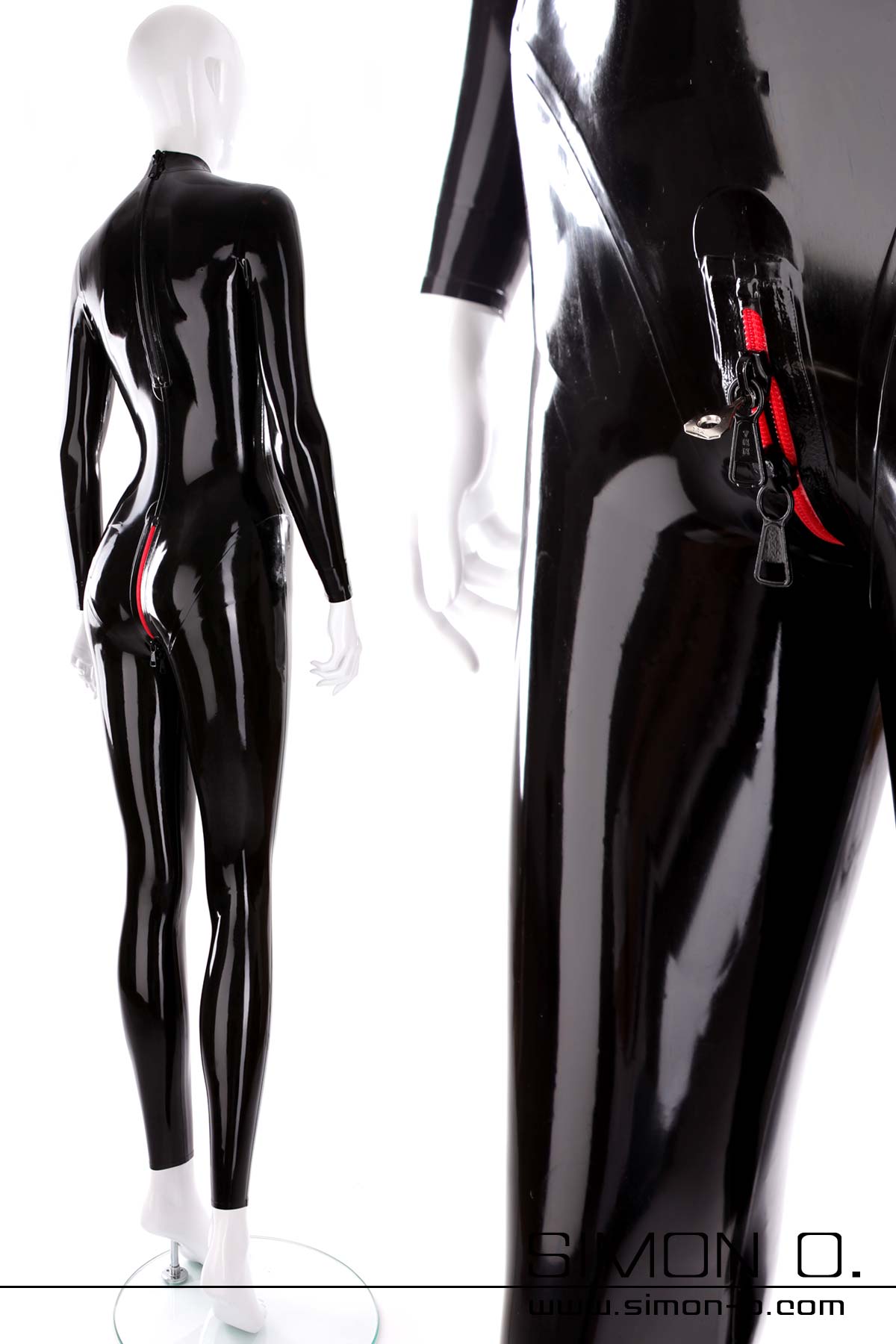 Absperrbarer Latex Bondage Herren Catsuit mit D-Ringen und angearbeitete Maske Socken und Fäustlingen mit D Ringen 