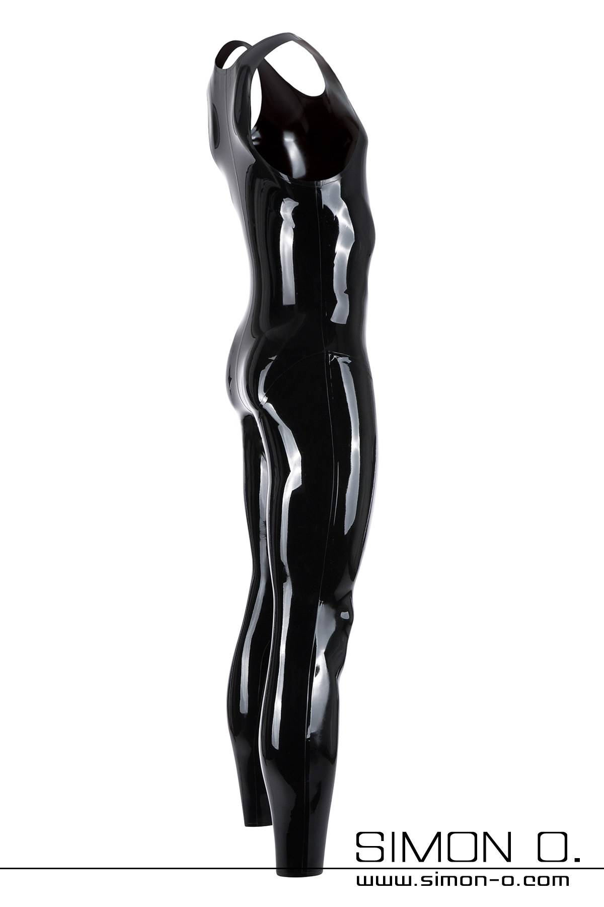 Skin tight latex suit in black for men with round neckline with cock ring