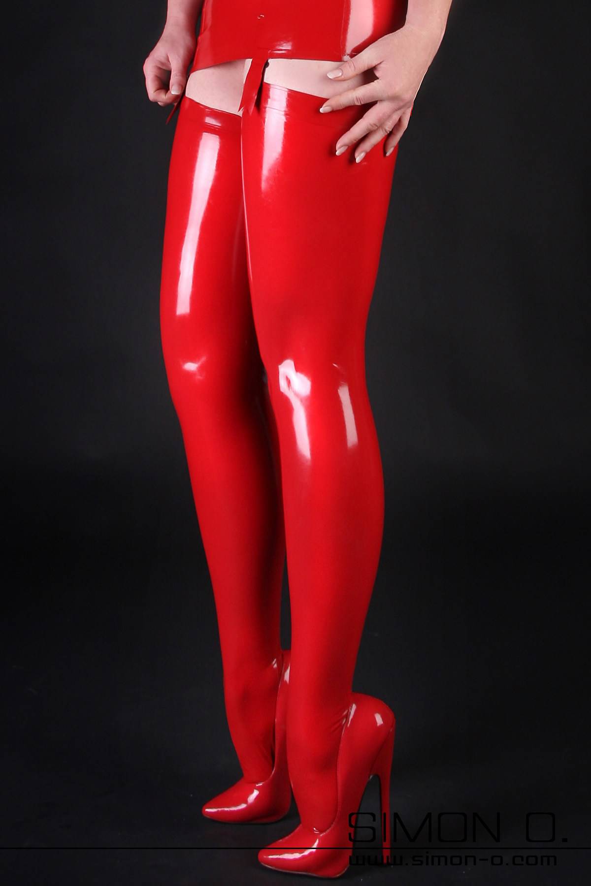 Latex Stockings in red designed for Garter Belts