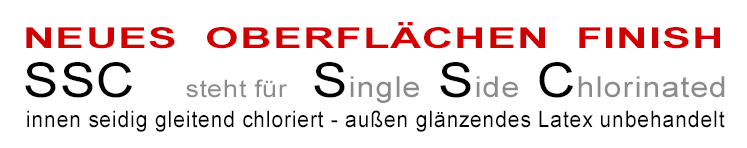 Text für einseitig chlorierte Latex Kleidung