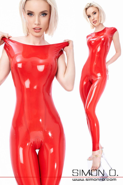 Short-sleeved latex catsuit with collar entry Our short-sleeved latex catsuit with collar entry is made from thin, smooth and very flexible latex and has no …