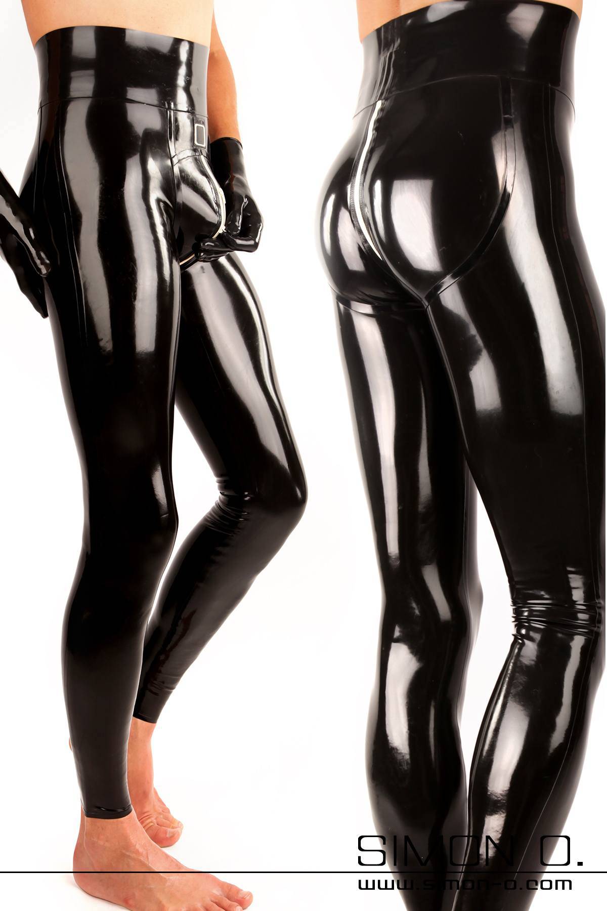 Suitop special women's rubber pants latex trousers with side pockets in  black color
