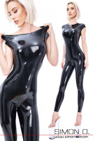 Preview: Short-sleeved latex catsuit with collar entry Our short-sleeved latex catsuit with collar entry is made from thin, smooth and very flexible latex and has no …